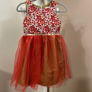 A.T.U.N. Cream over Red Garden-Embroidered Dress Youth size 7-8Y